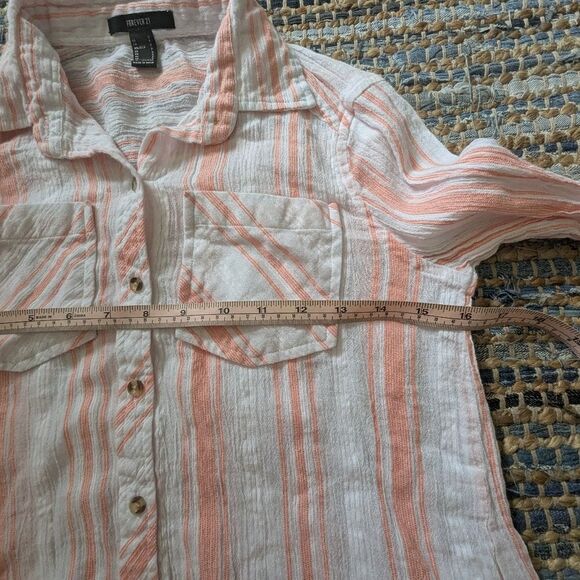 Forever 21 Striped Crinkle Button Down Shirt S Pink White L/S Lightweight Gauze - Picture 5 of 6